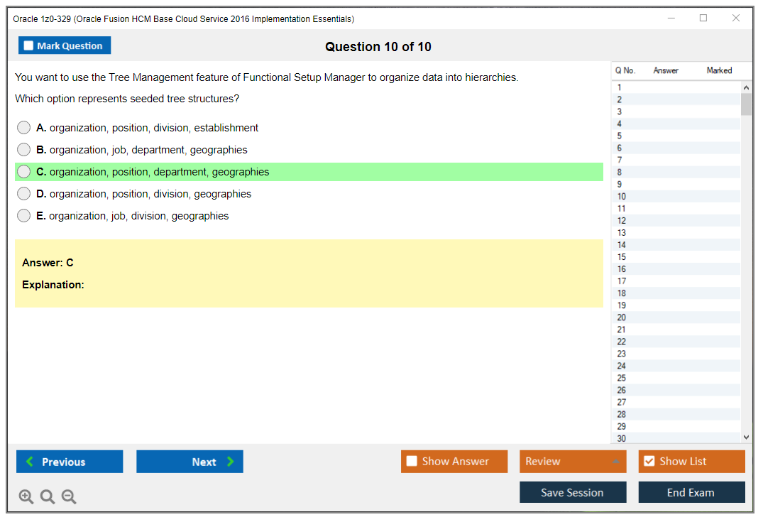 Oracle 1z0-329 Oracle Fusion HCM Base Cloud Service 2016 Implementation Essentials Practice test exam simulator test engine exam dumps questions answers Image 10