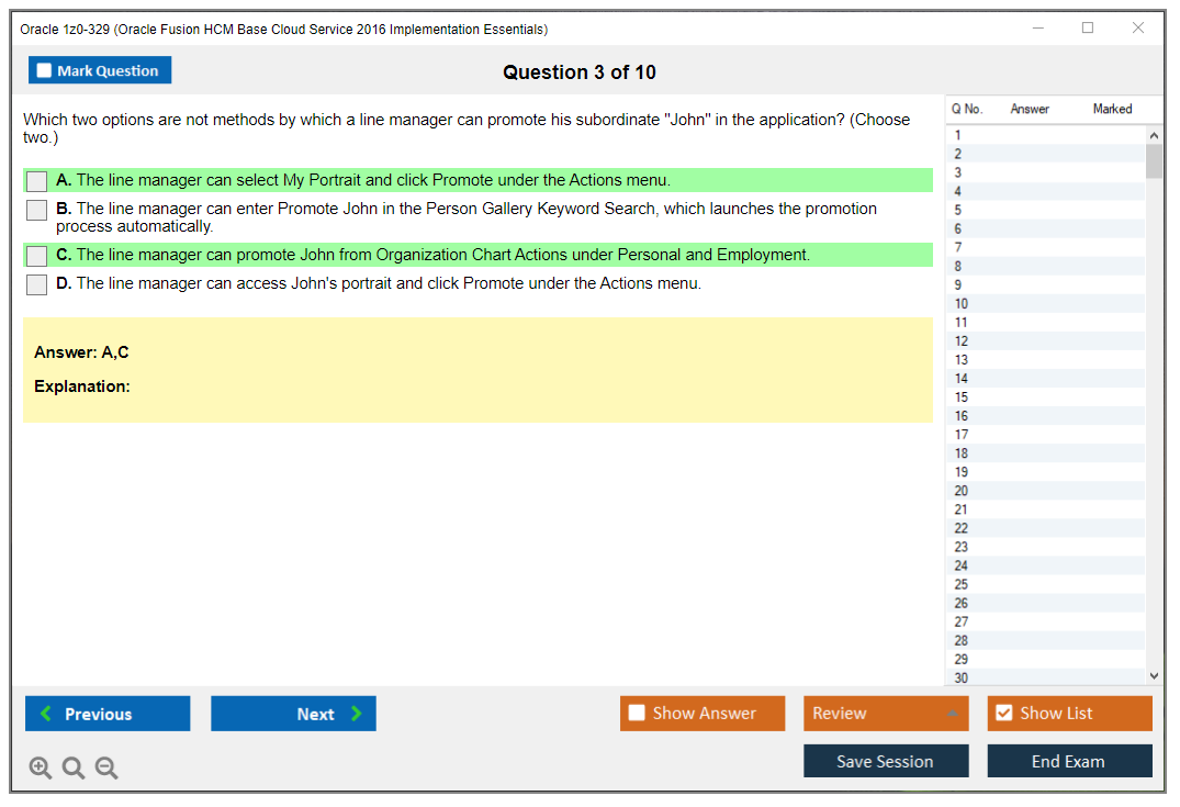Oracle 1z0-329 Oracle Fusion HCM Base Cloud Service 2016 Implementation Essentials Practice test exam simulator test engine exam dumps questions answers Image 3