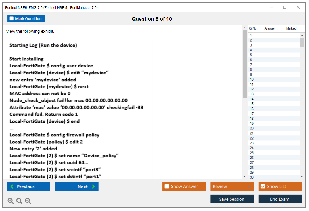 Fortinet NSE5_FMG-7.0 Fortinet NSE 5 - FortiManager 7.0 Practice test exam simulator test engine exam dumps questions answers Image 8