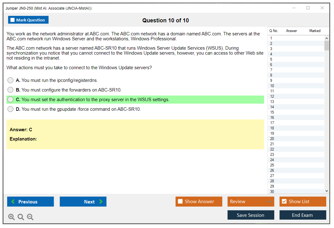 Juniper JN0-250 Mist AI. Associate (JNCIA-MistAI) Practice test exam simulator test engine exam dumps questions answers Image 10