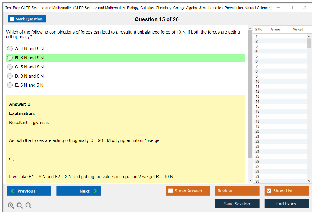 Test Prep CLEP-Science-and-Mathematics CLEP Science and Mathematics: Biology, Calculus, Chemistry, College Algebra & Mathematics, Precalculus, Natural Sciences Practice test exam simulator test engine exam Prep practice test questions answers Image 15