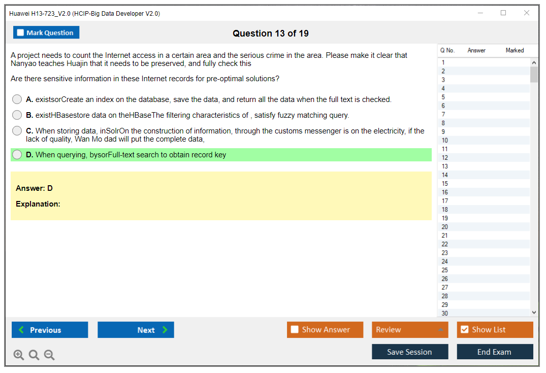 Huawei H13-723_V2.0 HCIP-Big Data Developer V2.0 Practice test exam simulator test engine exam dumps questions answers Image 13