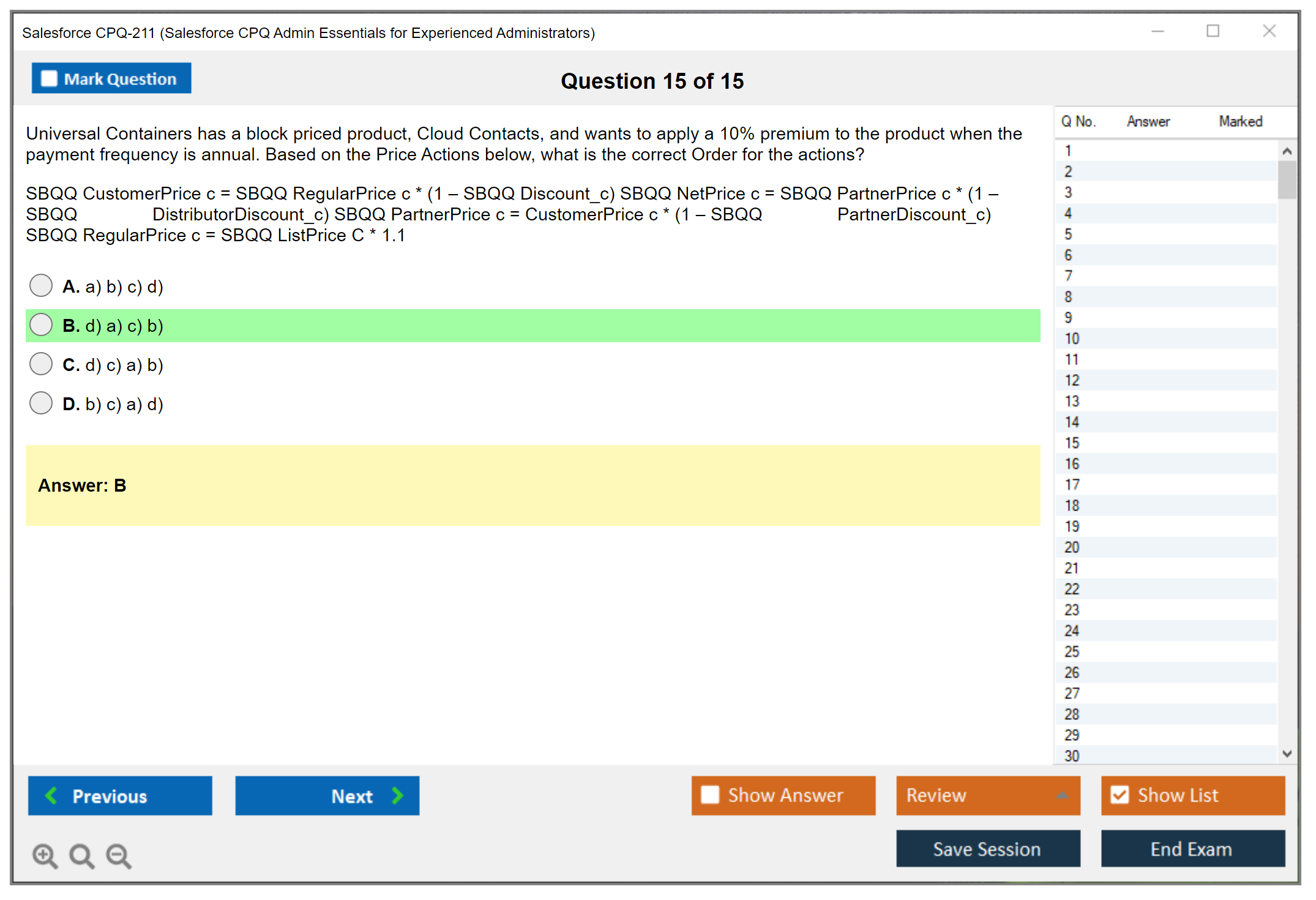 Salesforce CPQ-211 Salesforce CPQ Admin Essentials for Experienced Administrators Practice test exam simulator test engine exam dumps questions answers Image 15