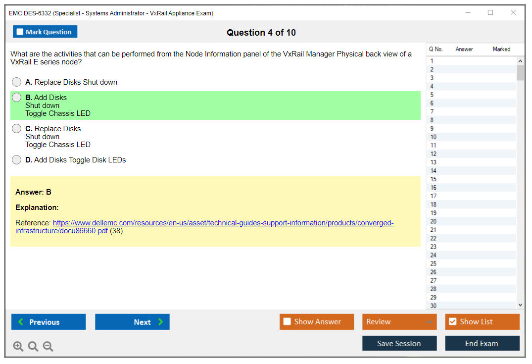 EMC DES-6332 Specialist - Systems Administrator, VxRail Appliance Exam Practice test exam simulator test engine exam dumps questions answers Image 4