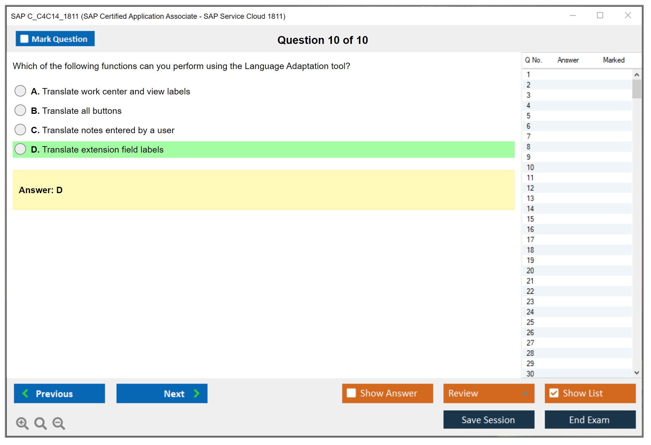 SAP C_C4C14_1811 SAP Certified Application Associate - SAP Service Cloud 1811 Practice test exam simulator test engine exam dumps questions answers Image 10