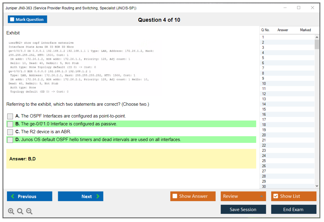 Juniper JN0-363 Service Provider Routing and Switching, Specialist (JNCIS-SP) Practice test exam simulator test engine exam dumps questions answers Image 4