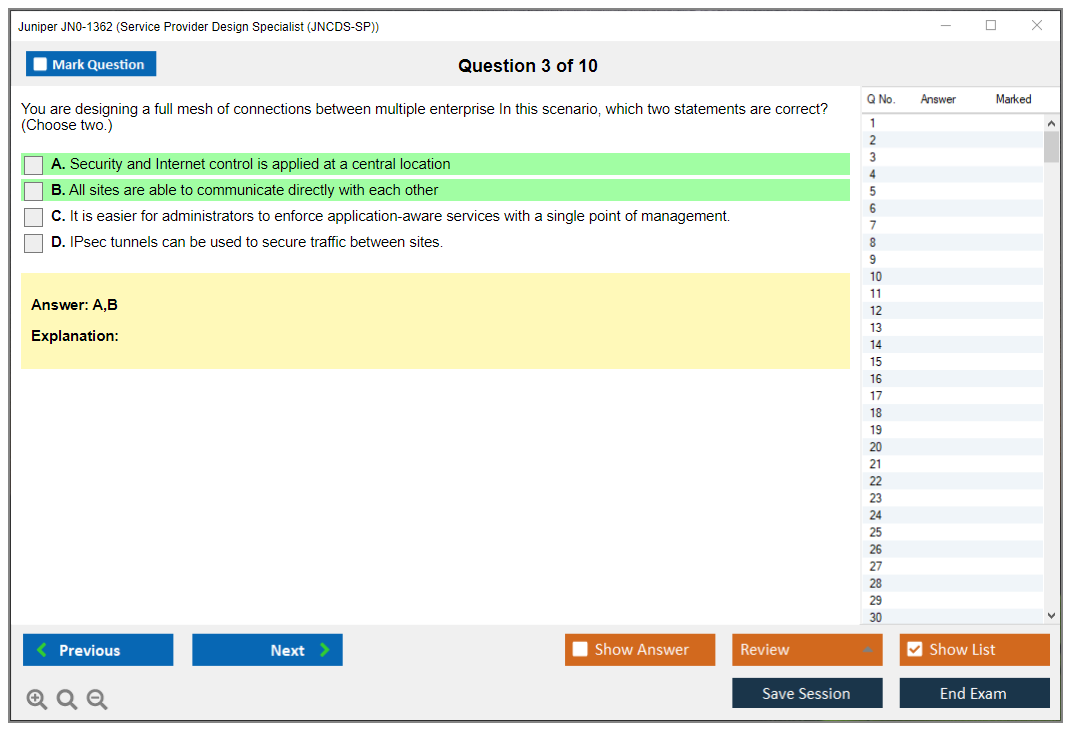 Juniper JN0-1362 Service Provider Design Specialist (JNCDS-SP) Practice test exam simulator test engine exam dumps questions answers Image 3
