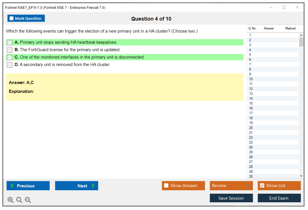 Fortinet NSE7_EFW-7.0 Fortinet NSE 7 - Enterprise Firewall 7.0 Practice test exam simulator test engine exam dumps questions answers Image 4
