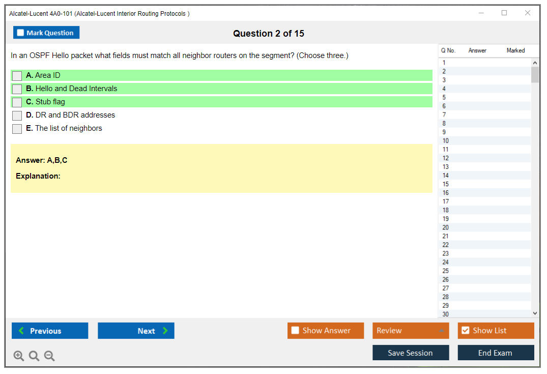 Alcatel-Lucent 4A0-101 Alcatel-Lucent Interior Routing Protocols and High Availability Practice test exam simulator test engine exam dumps questions answers Image 2