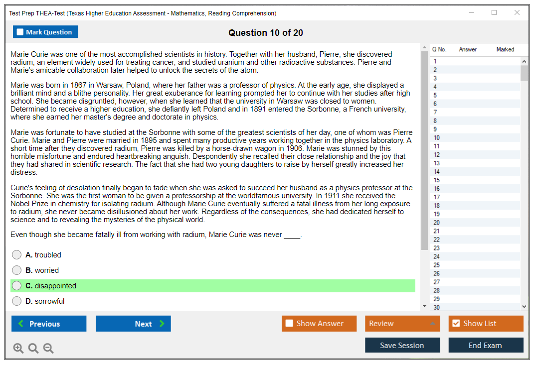 Test Prep THEA-Test Texas Higher Education Assessment - Mathematics, Reading Comprehension Practice test exam simulator test engine exam dumps questions answers Image 10
