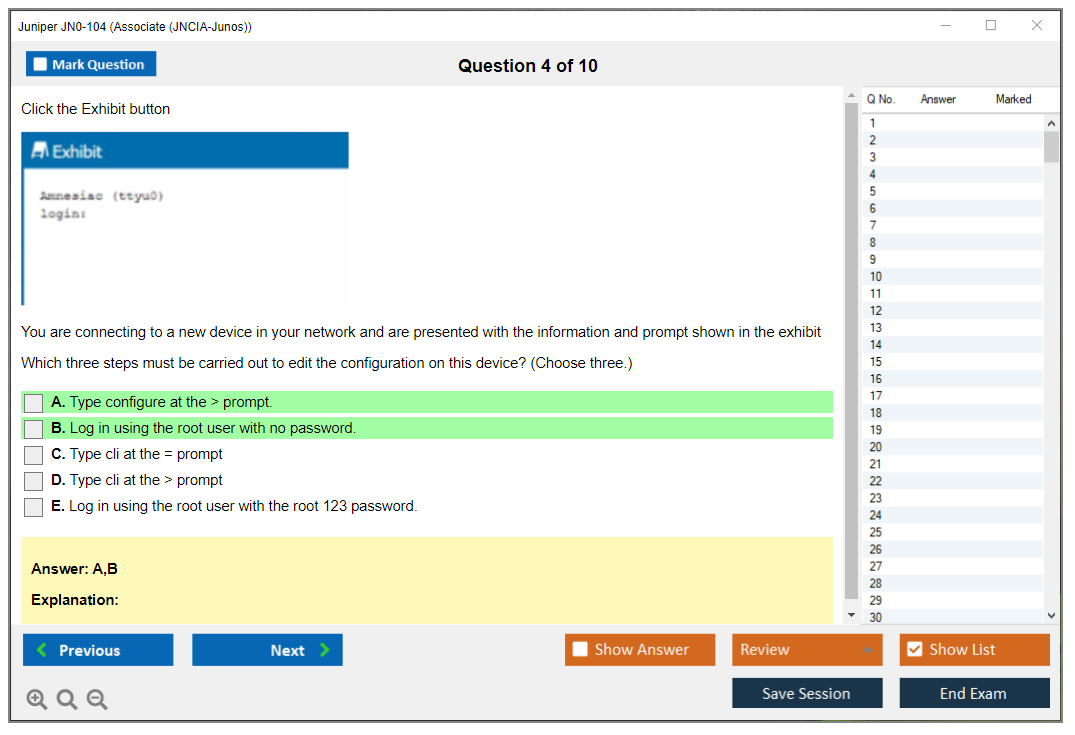 Juniper JN0-104 Junos - Associate (JNCIA-Junos) Practice test exam simulator test engine exam dumps questions answers Image 4