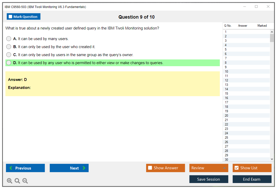 IBM C9560-503 IBM Tivoli Monitoring V6.3 Fundamentals Practice test exam simulator test engine exam dumps questions answers Image 9