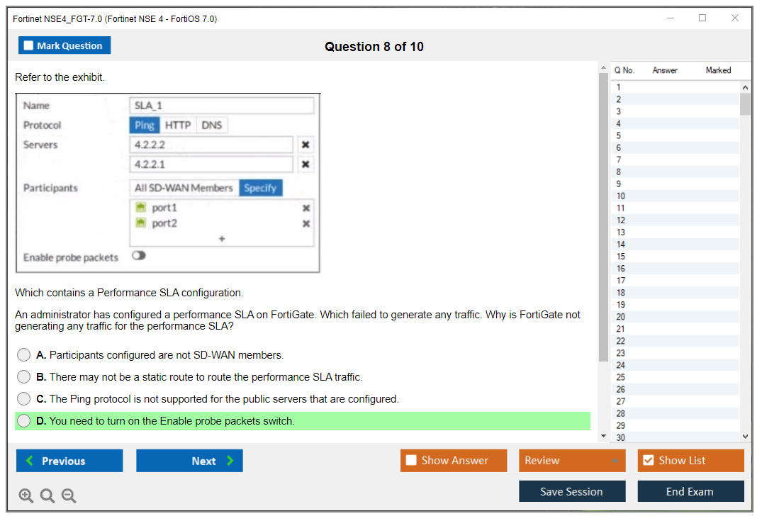 Fortinet NSE4_FGT-7.0 Fortinet NSE 4 - FortiOS 7.0 Practice test exam simulator test engine exam dumps questions answers Image 8