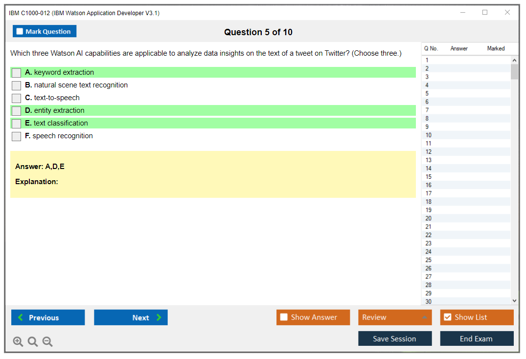IBM C1000-012 IBM Watson Application Developer V3.1 Practice test exam simulator test engine exam dumps questions answers Image 5