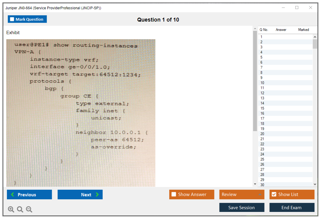 Juniper JN0-664 Service Provider Professional (JNCIP-SP) Practice test exam simulator test engine exam dumps questions answers Image 1