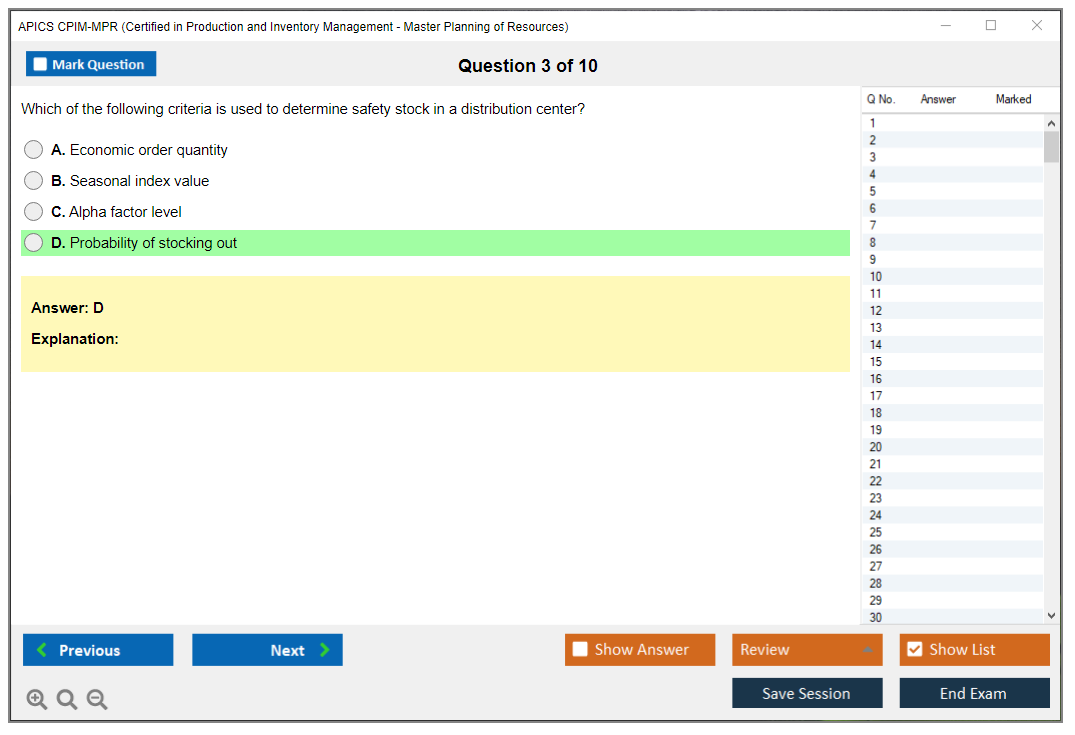 APICS CPIM-MPR Certified in Production and Inventory Management - Master Planning of Resources Practice test exam simulator test engine exam dumps questions answers Image 3