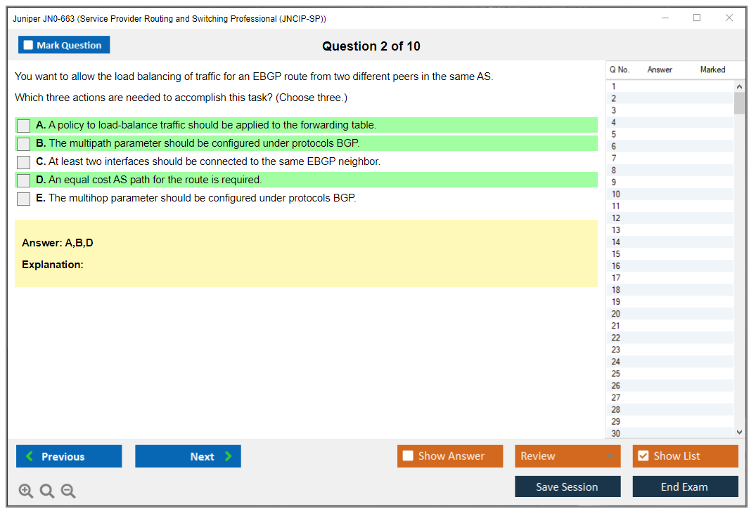 Juniper JN0-663 Service Provider Routing and Switching Professional (JNCIP-SP) Practice test exam simulator test engine exam dumps questions answers Image 2