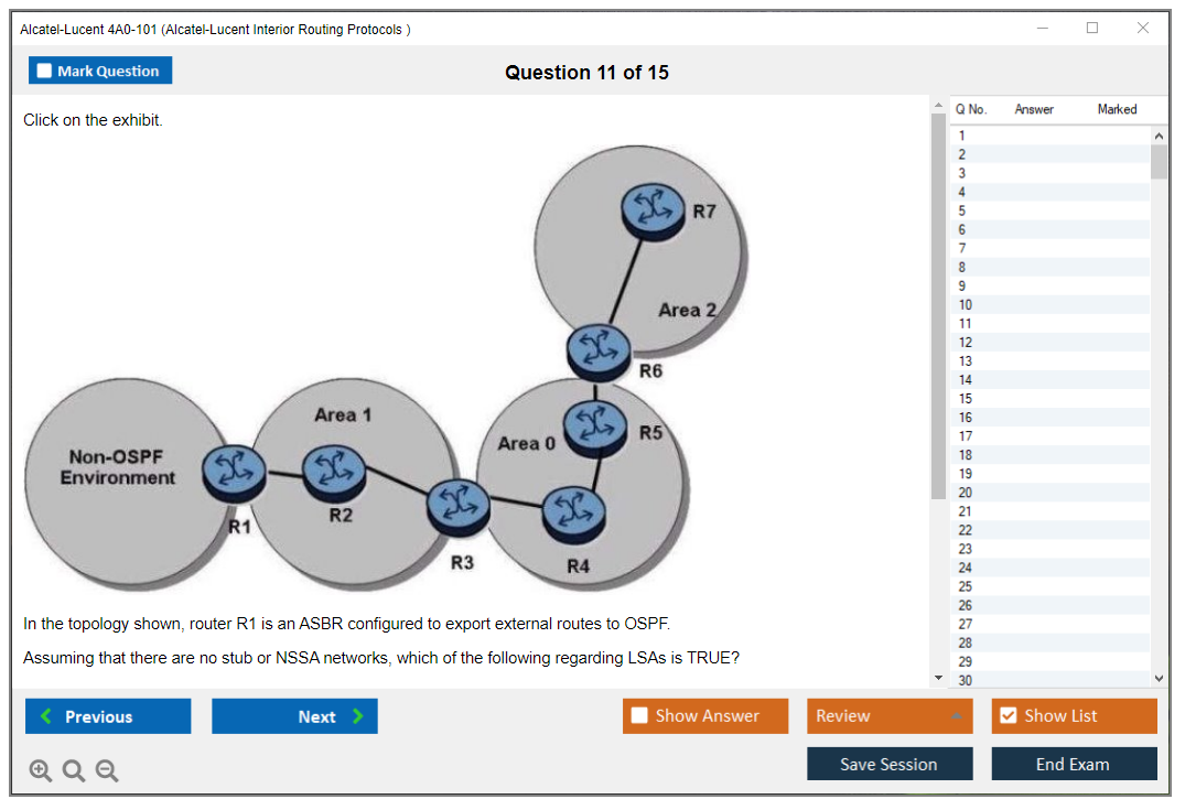 Alcatel-Lucent 4A0-101 Alcatel-Lucent Interior Routing Protocols and High Availability Practice test exam simulator test engine exam dumps questions answers Image 11