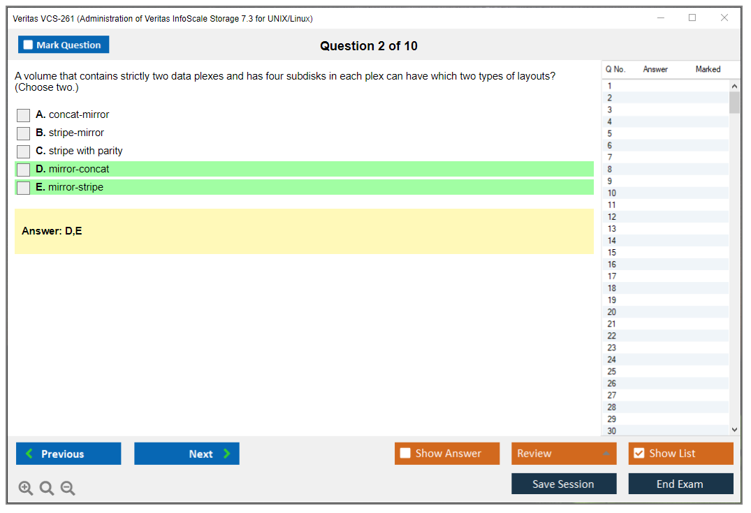 Veritas VCS-261 Administration of Veritas InfoScale Storage 7.3 for UNIX/Linux Practice test exam simulator test engine exam dumps questions answers Image 2