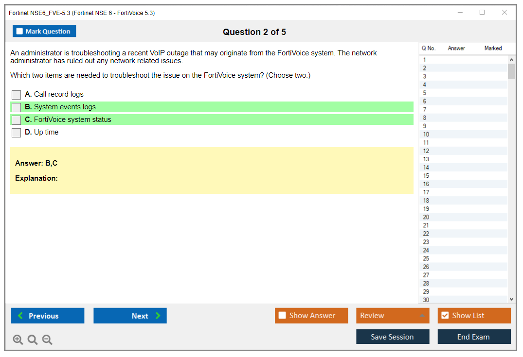 Fortinet NSE6_FVE-5.3 Fortinet NSE 6 - FortiVoice 5.3 Practice test exam simulator test engine exam dumps questions answers Image 2