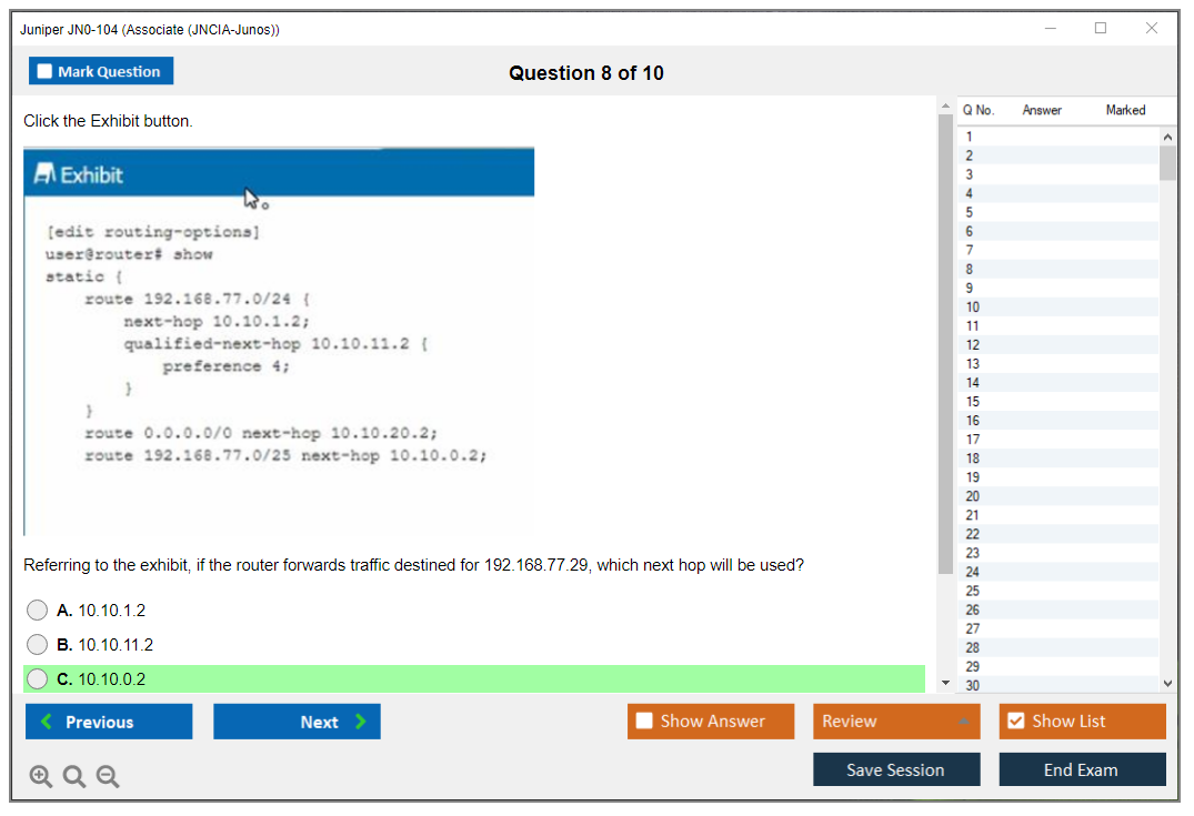 Juniper JN0-104 Junos - Associate (JNCIA-Junos) Practice test exam simulator test engine exam dumps questions answers Image 8