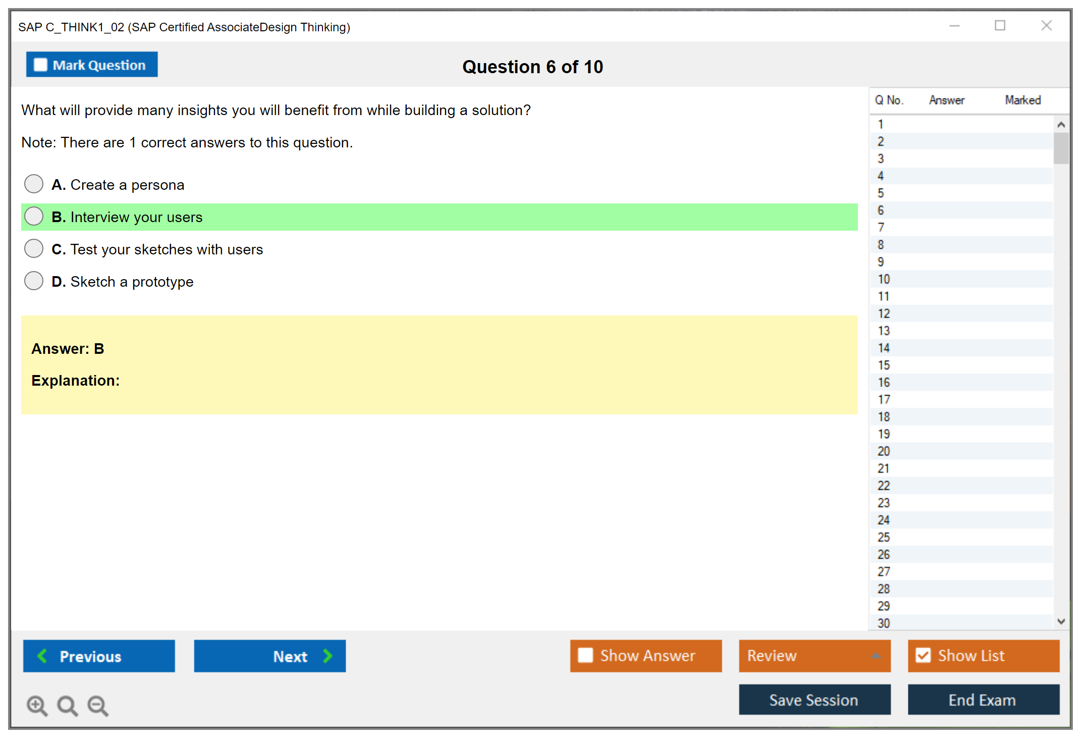 SAP C_THINK1_02 SAP Certified Associate - Design Thinking Practice test exam simulator test engine exam dumps questions answers Image 6