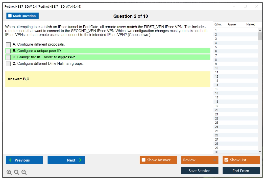 Fortinet NSE7_SDW-6.4 Fortinet NSE 7 - SD-WAN 6.4.5 Practice test exam simulator test engine exam dumps questions answers Image 2