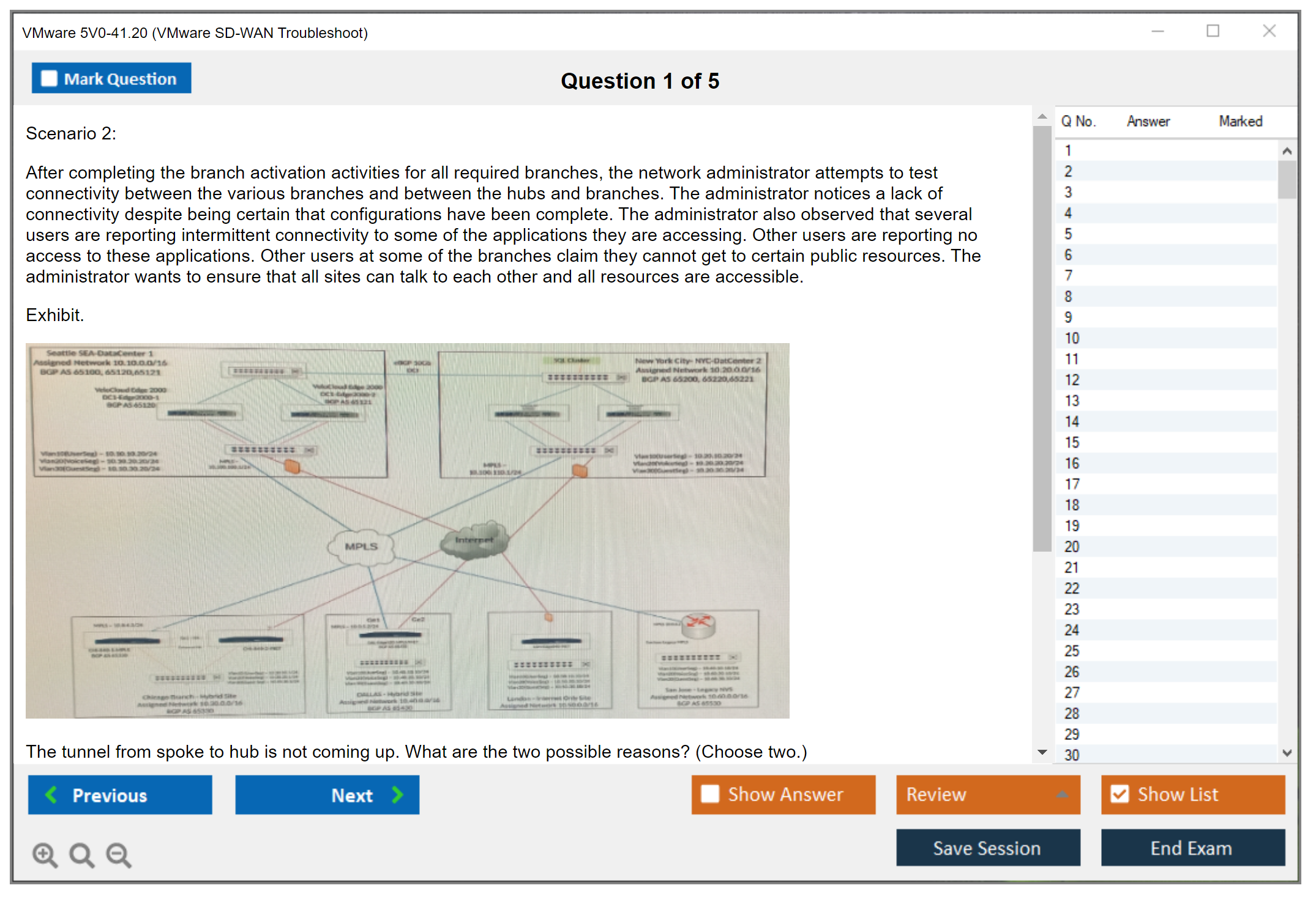VMware 5V0-41.20 VMware SD-WAN Troubleshoot Practice test exam simulator test engine exam dumps questions answers Image 1