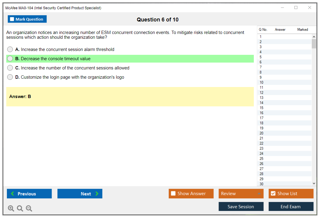 McAfee MA0-104 Intel Security Certified Product Specialist Practice test exam simulator test engine exam dumps questions answers Image 6