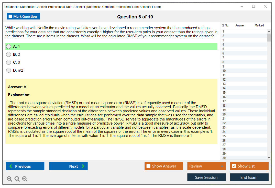Databricks Databricks-Certified-Professional-Data-Scientist Databricks Certified Professional Data Scientist Exam Practice test exam simulator test engine exam dumps questions answers Image 6