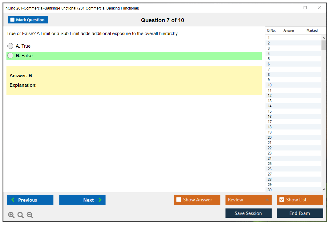 nCino 201-Commercial-Banking-Functional SalesforcenCino 201 Commercial Banking Functional Exam Practice test exam simulator test engine exam dumps questions answers Image 7
