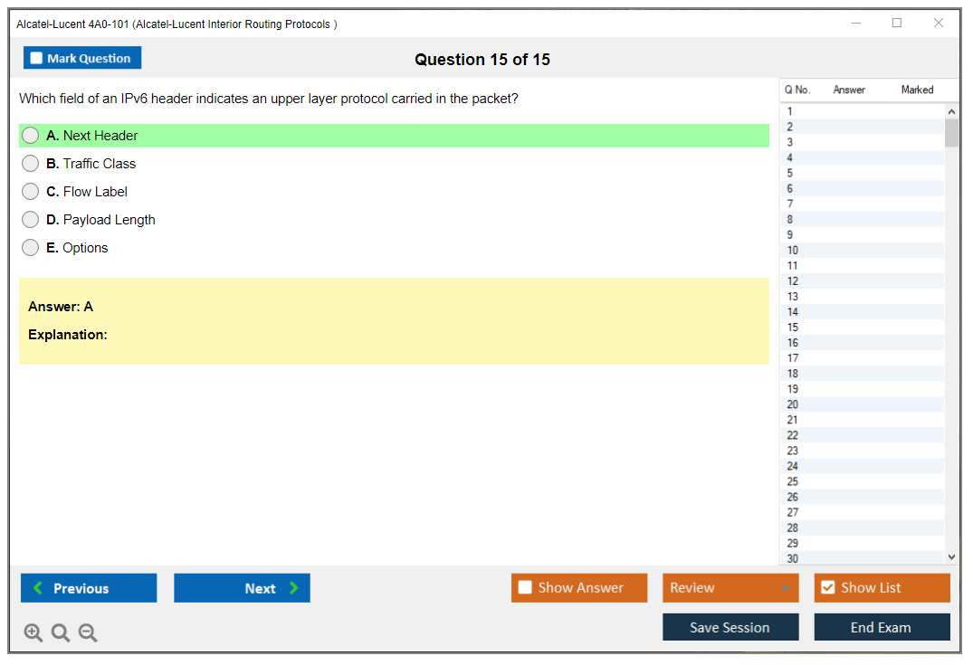 Alcatel-Lucent 4A0-101 Alcatel-Lucent Interior Routing Protocols and High Availability Practice test exam simulator test engine exam dumps questions answers Image 15