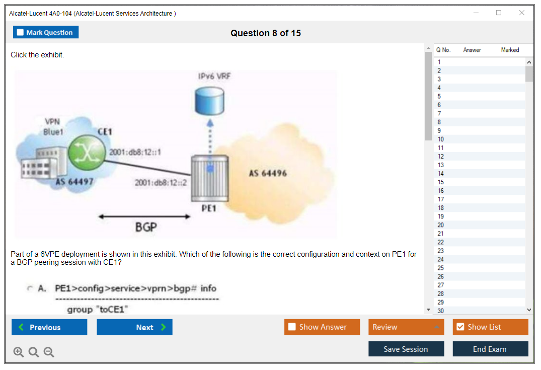 Alcatel-Lucent 4A0-104 Alcatel-Lucent Services Architecture Practice test exam simulator test engine exam dumps questions answers Image 8