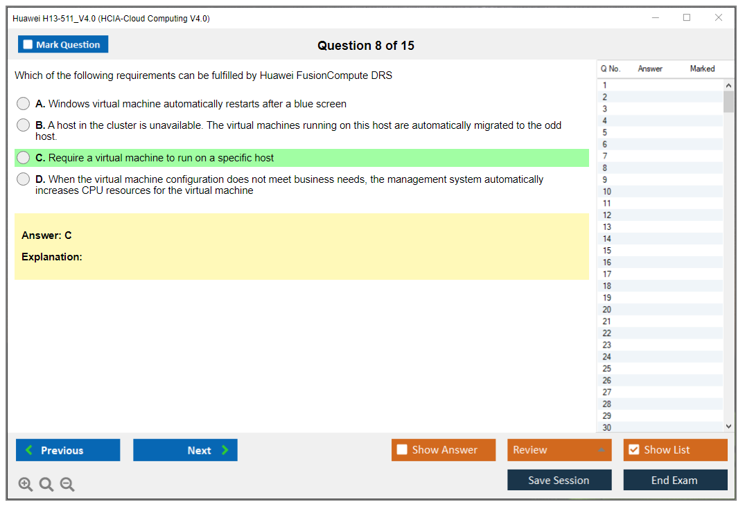 Huawei H13-511_V4.0 HCIA-Cloud Computing V4.0 Practice test exam simulator test engine exam dumps questions answers Image 8
