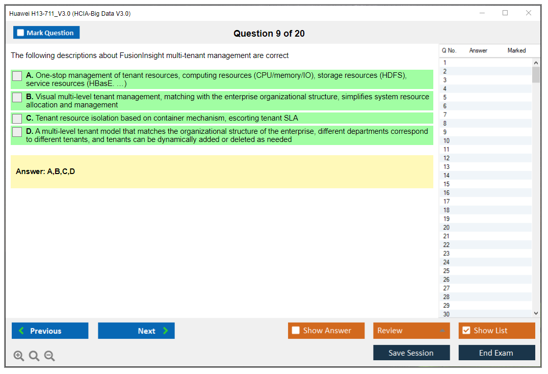 Huawei H13-711_V3.0 HCIA-Big Data V3.0 Practice test exam simulator test engine exam dumps questions answers Image 9