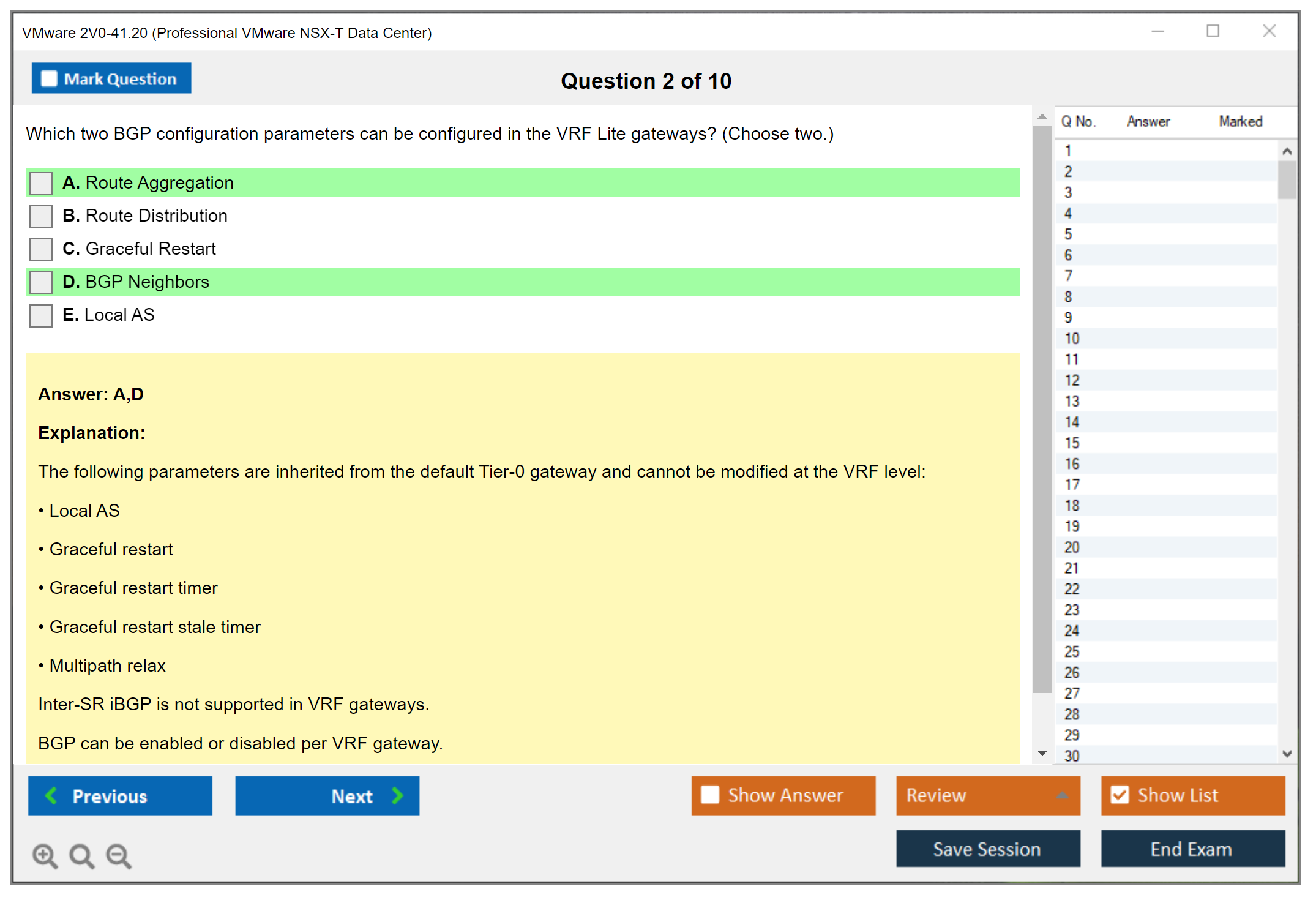 VMware 2V0-41.20 Professional VMware NSX-T Data Center Practice test exam simulator test engine exam dumps questions answers Image 2