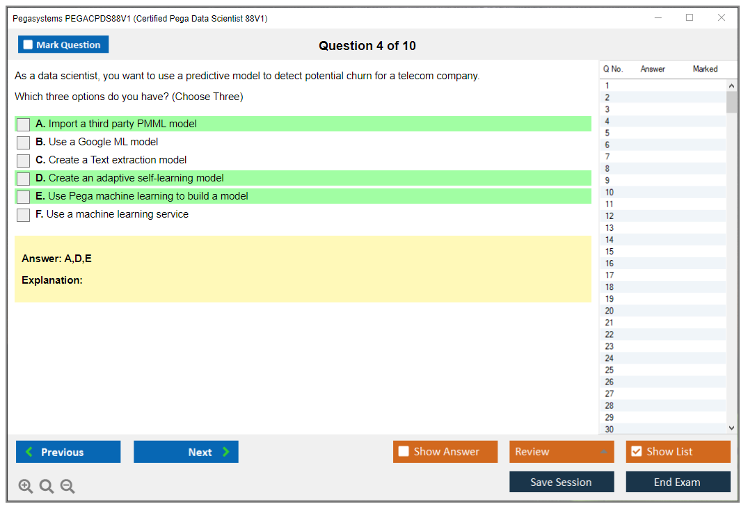 Pegasystems PEGACPDS88V1 Certified Pega Data Scientist 8.8 Practice test exam simulator test engine exam dumps questions answers Image 4