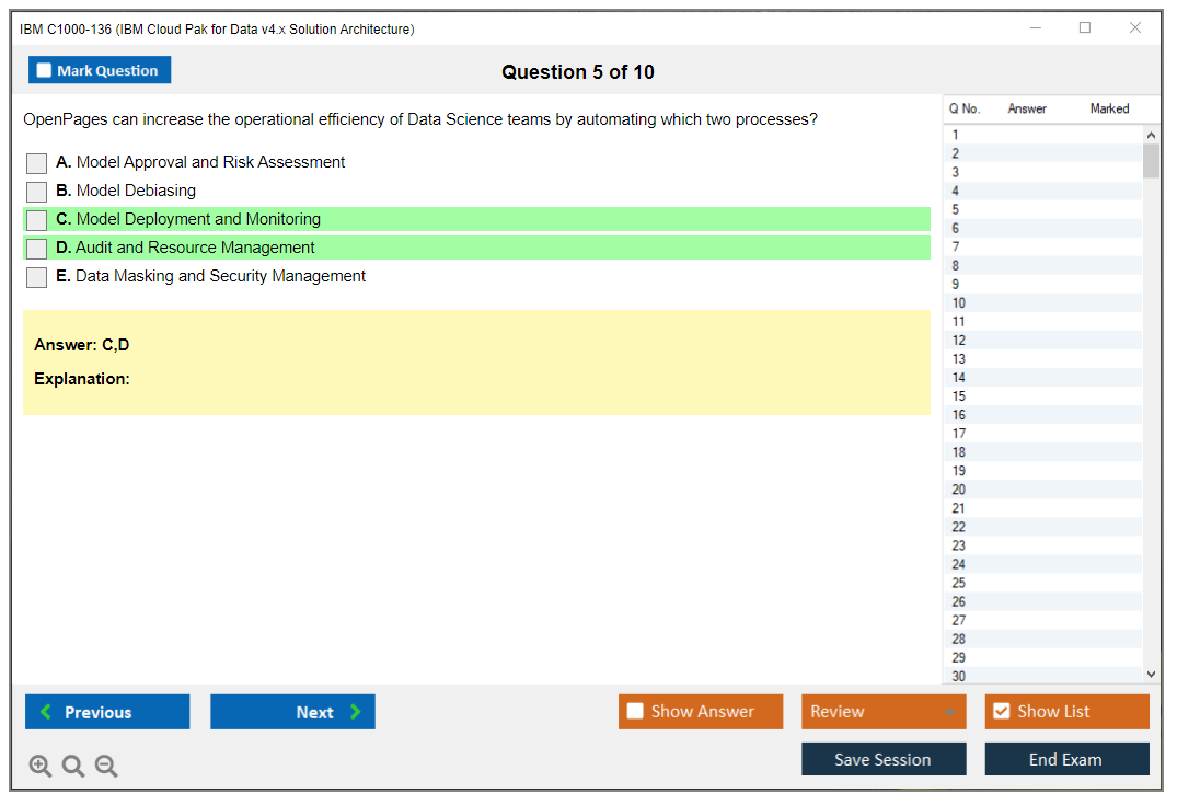 IBM C1000-136 IBM Cloud Pak for Data v4.x Solution Architecture Practice test exam simulator test engine exam Prep practice test questions answers Image 5