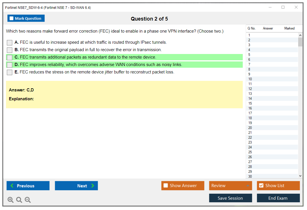 Fortinet NSE7_SDW-7.0 Fortinet NSE 7 - SD-WAN 6.4 Practice test exam simulator test engine exam dumps questions answers Image 2