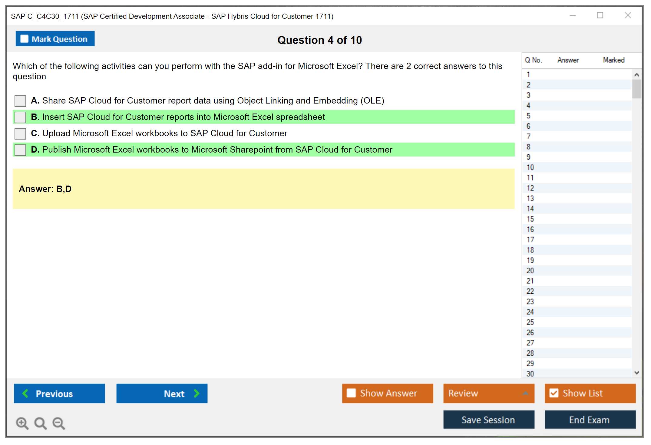 SAP C_C4C30_1711 SAP Certified Development Associate - SAP Hybris Cloud for Customer 1711 Practice test exam simulator test engine exam Prep practice test questions answers Image 4