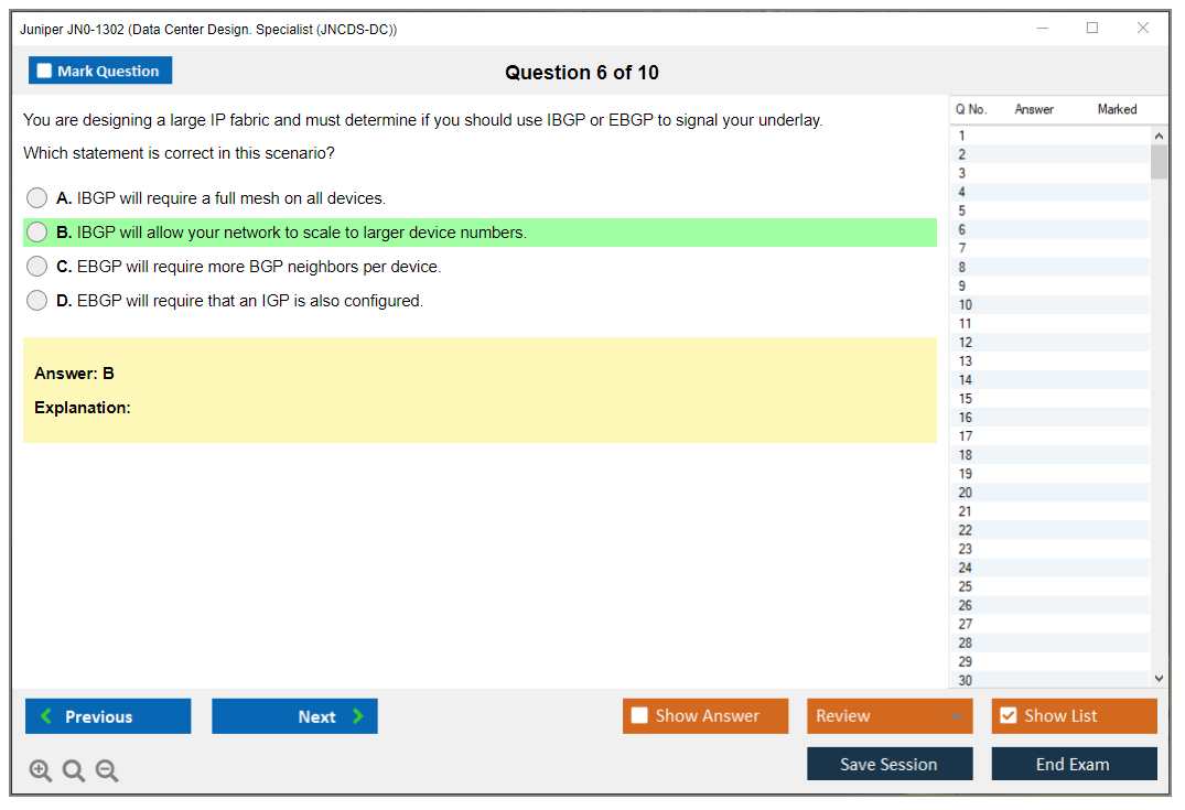Juniper JN0-1302 Data Center Design. Specialist (JNCDS-DC) Practice test exam simulator test engine exam dumps questions answers Image 6