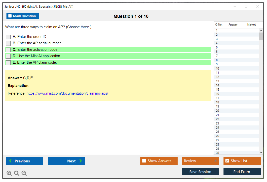 Juniper JN0-450 Mist AI. Specialist (JNCIS-MistAI) Practice test exam simulator test engine exam dumps questions answers Image 1