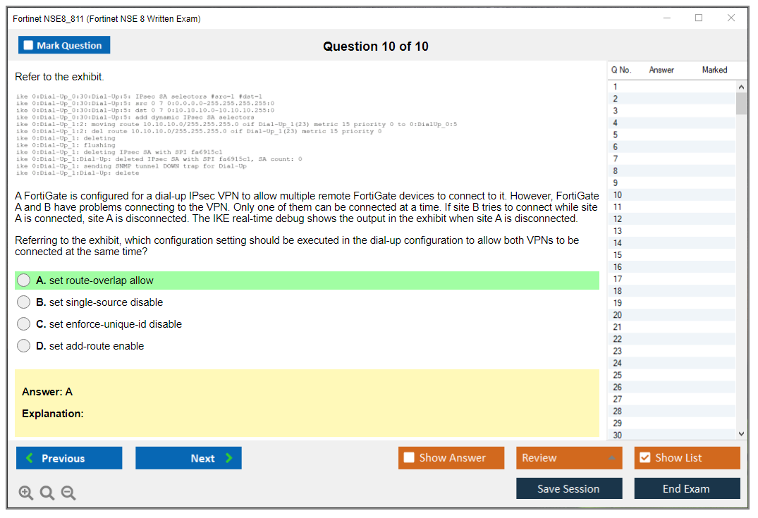 Fortinet NSE8_811 Fortinet NSE 8 Written Exam Practice test exam simulator test engine exam dumps questions answers Image 10