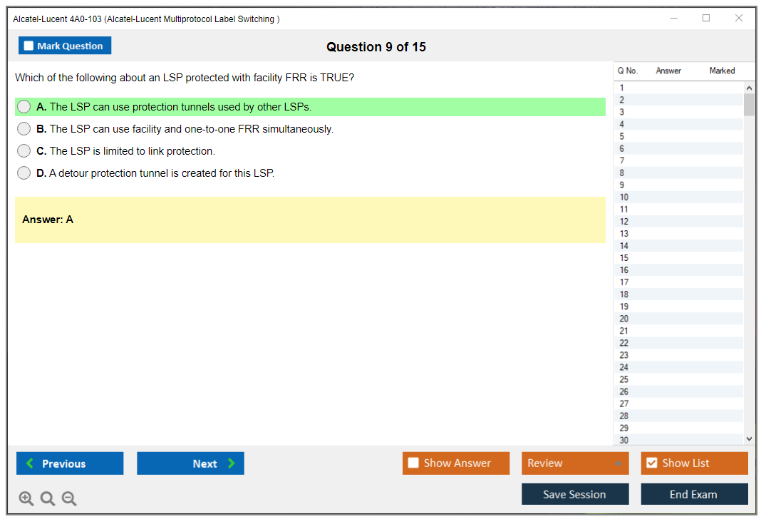 Alcatel-Lucent 4A0-103 Alcatel-Lucent Multi Protocol Label Switching Practice test exam simulator test engine exam dumps questions answers Image 9