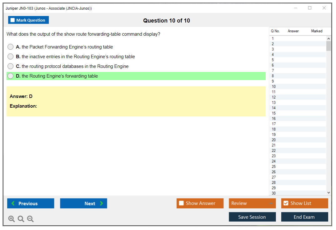 Juniper JN0-103 Junos - Associate (JNCIA-Junos) Practice test exam simulator test engine exam dumps questions answers Image 10