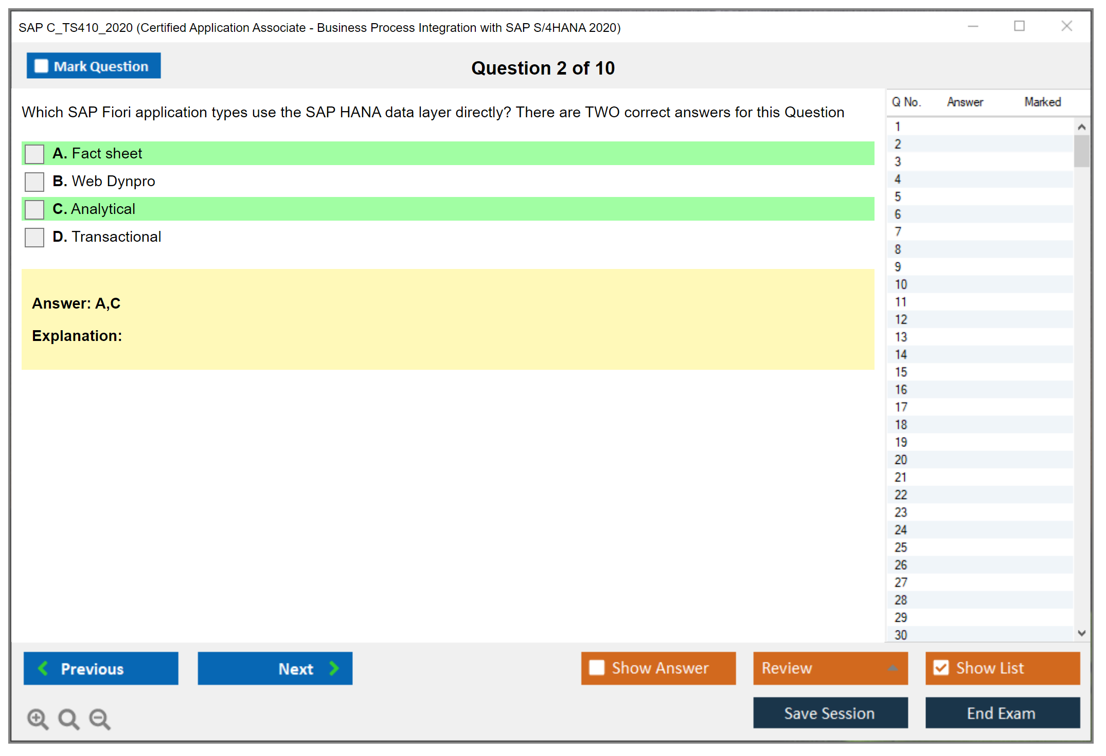 SAP C_TS410_2020 SAP Certified Associate - Business Process Integration with SAP S/4HANA 2020 Practice test exam simulator test engine exam Prep practice test questions answers Image 2