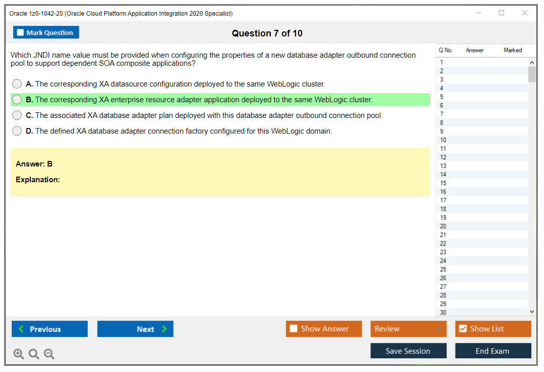 Oracle 1z0-1042-20 Oracle Cloud Platform Application Integration 2020 Specialist Practice test exam simulator test engine exam dumps questions answers Image 7