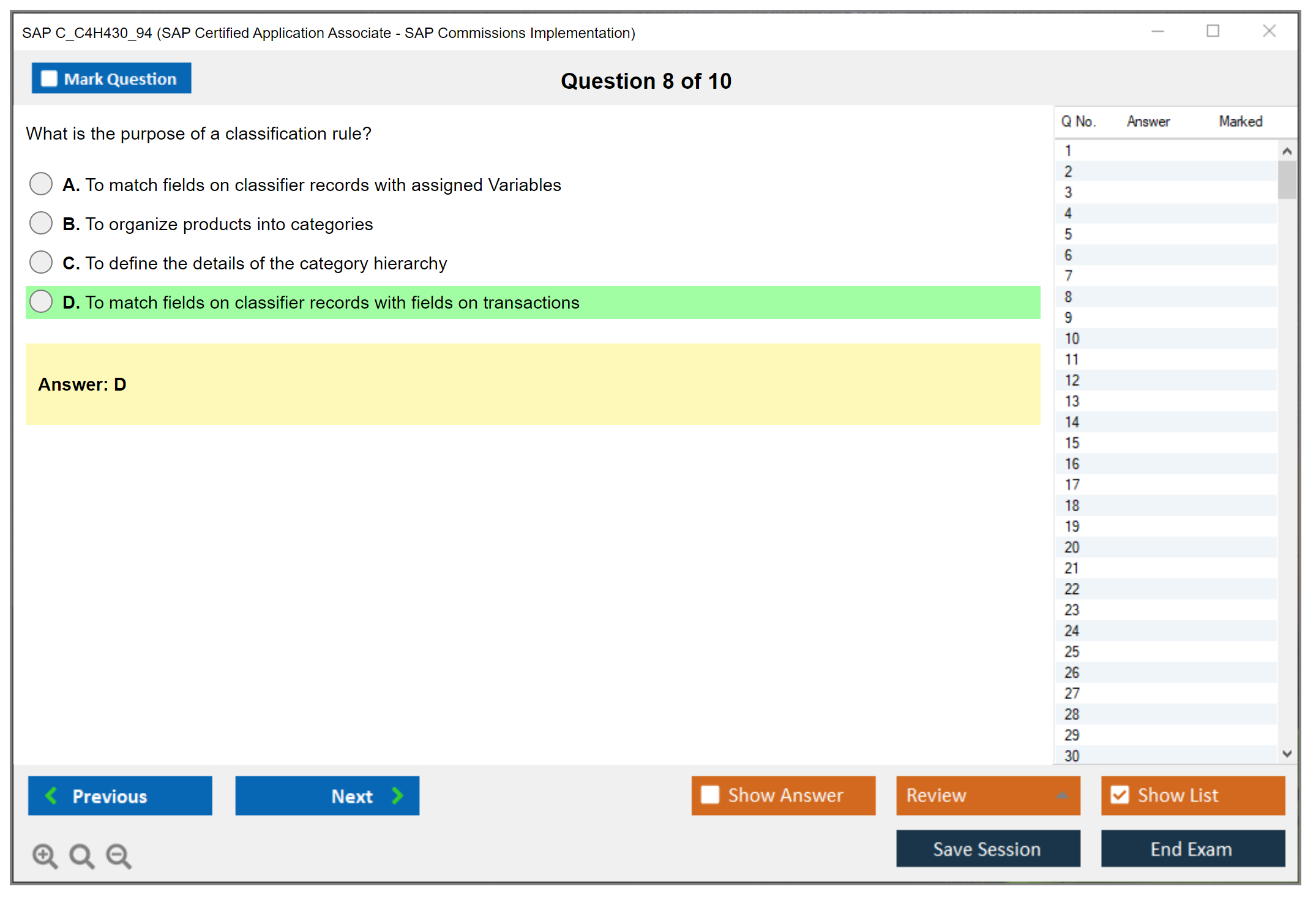 SAP C_C4H430_94 SAP Certified Application Associate - SAP Commissions Implementation Practice test exam simulator test engine exam dumps questions answers Image 8