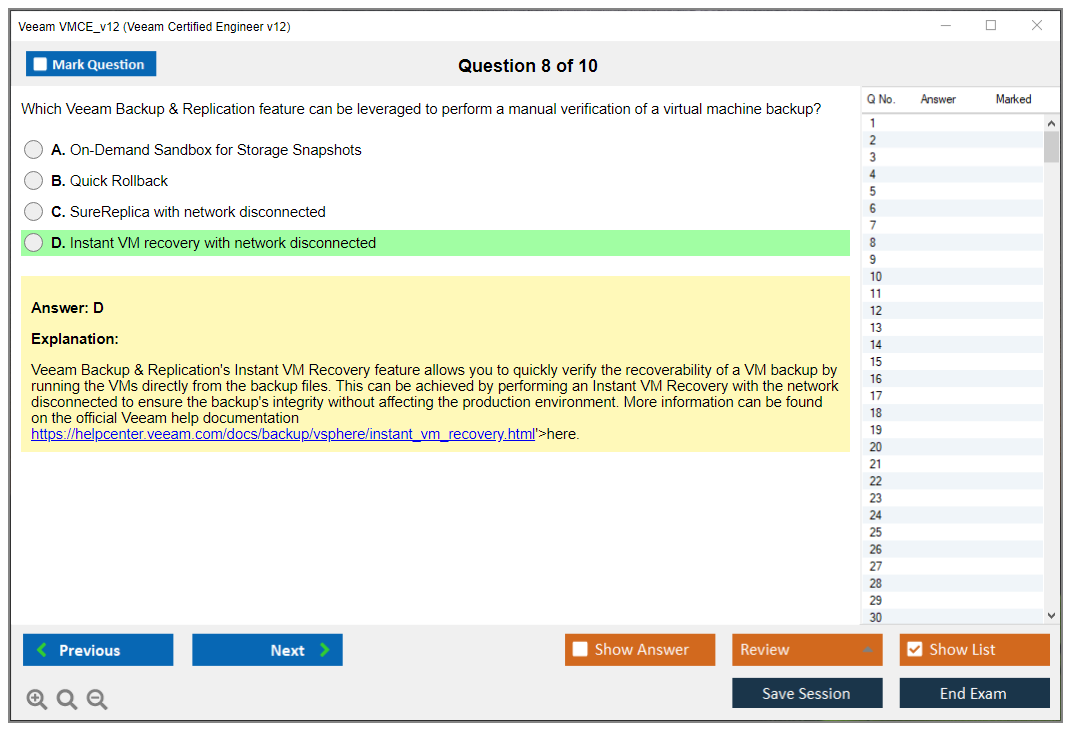 Veeam VMCE_v12 Veeam Certified Engineer v12 Practice test exam simulator test engine exam dumps questions answers Image 8