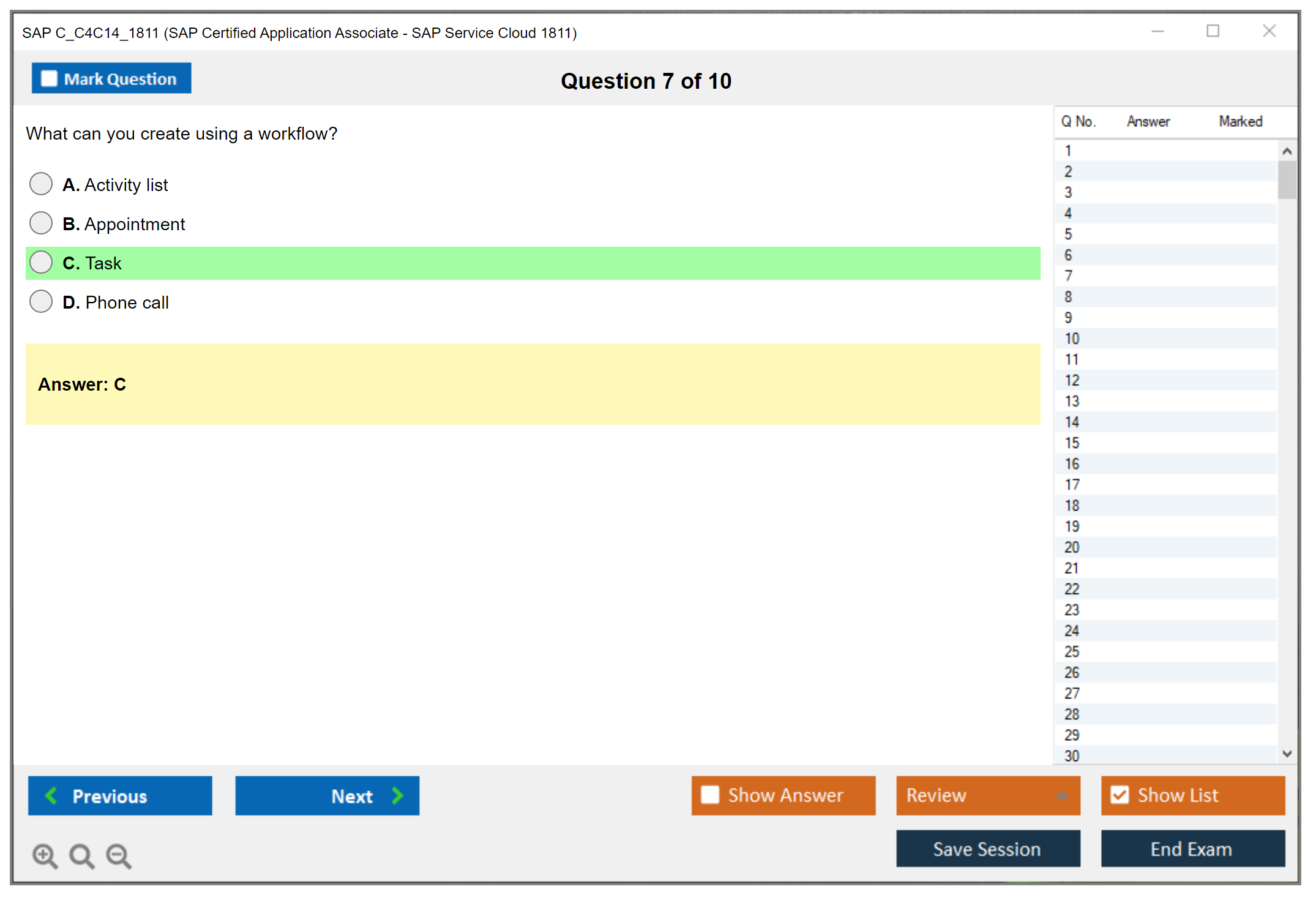 SAP C_C4C14_1811 SAP Certified Application Associate - SAP Service Cloud 1811 Practice test exam simulator test engine exam dumps questions answers Image 7